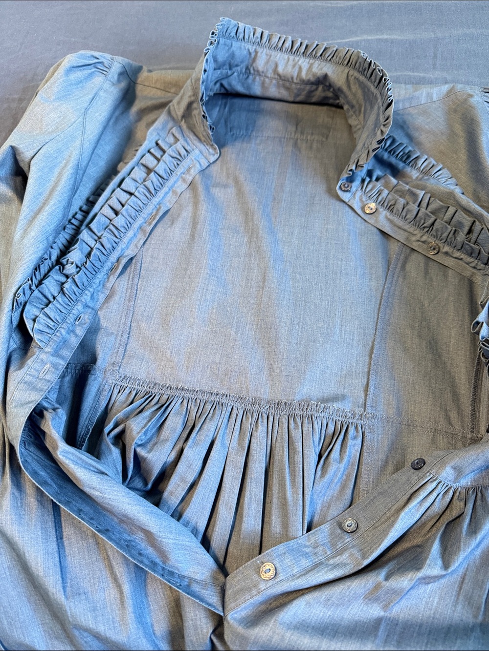 Classic Blue Maxi Ruffle Front Shirt Dress - Picture 10 of 14
